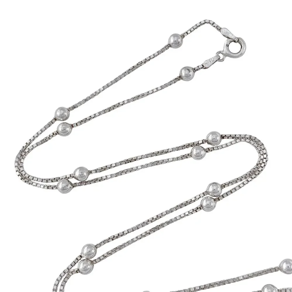 Vintage Italy Sterling Silver 925 Beaded Box Chain Necklace 24